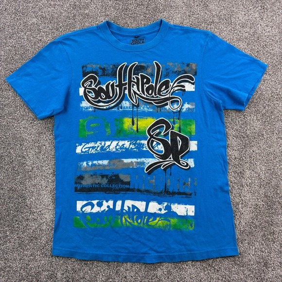 Vintage y2k South Pole Shirt Mens Medium Blue‎ Short Sleeve Cyber Grunge Retro - Picture 1 of 6